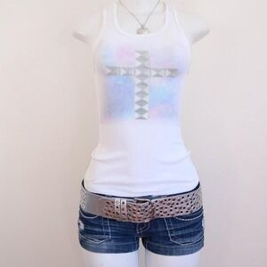 y2k galaxy studded cross tank white ribbed baby tee